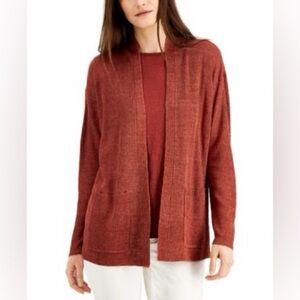 Eileen Fisher 100% organic linen light weight pocket cardigan.